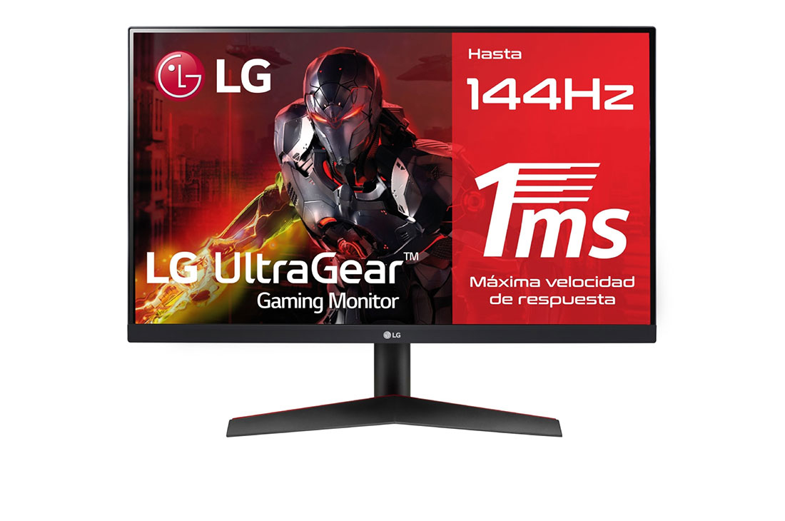 LG Monitor Gaming LG UltraGear (Panel IPS: 1920x1080p, 16:9, 300 cd/m², 1000:1, 144Hz, 1ms); DPx1, HDMIx2; AMD Freesync Premium; Regulable en inclinación ; HDR10., 24GN600-B