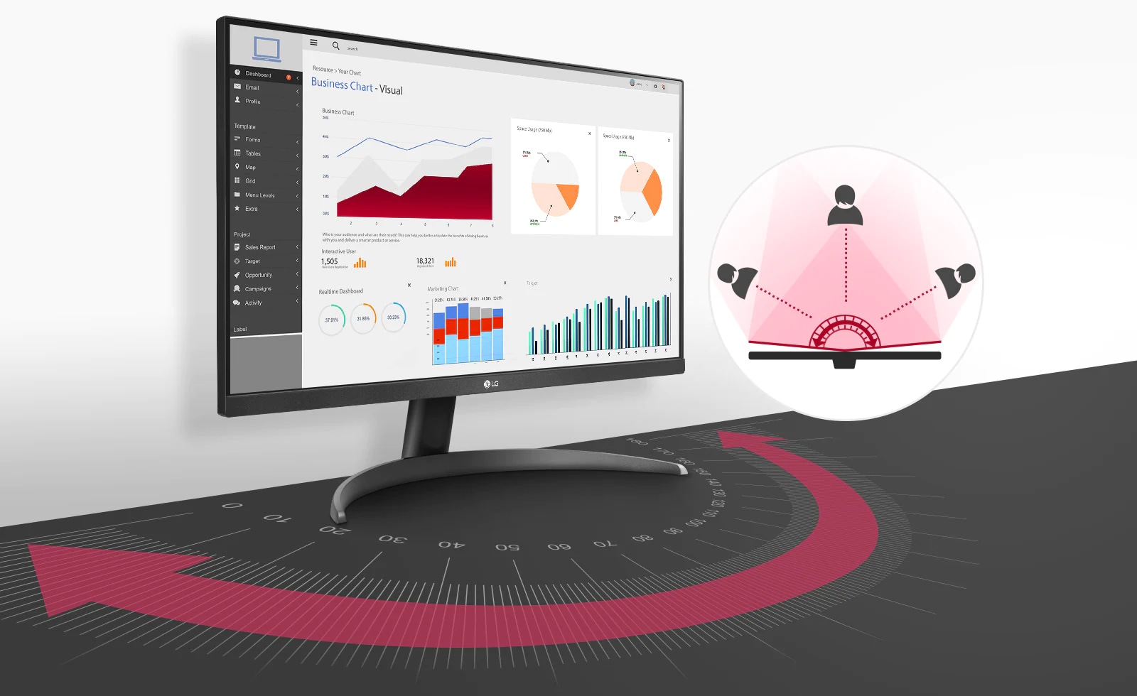 Pantalla IPS QHD de 23,8": Colores auténticos en vista panorámica.