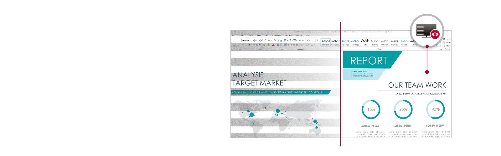 Informe de trabajo mostrado en el monitor con menor parpadeo en comparación con el modo convencional