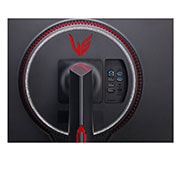 LG  LG 27GP950-B - Monitor Gaming LG UltraGear (Panel NanoIPS: 3840x2160, 400nit, 1000:1, DCI-P3>98%, 1ms); diag. 68,47cm; entr.: HDMI 2.1 x2, DPx1, USB-Ax3; AMD Freesync G-Sync Compatible, vista de la perspectiva trasera con luces multicolores encendidas, 27GP950-B, thumbnail 10