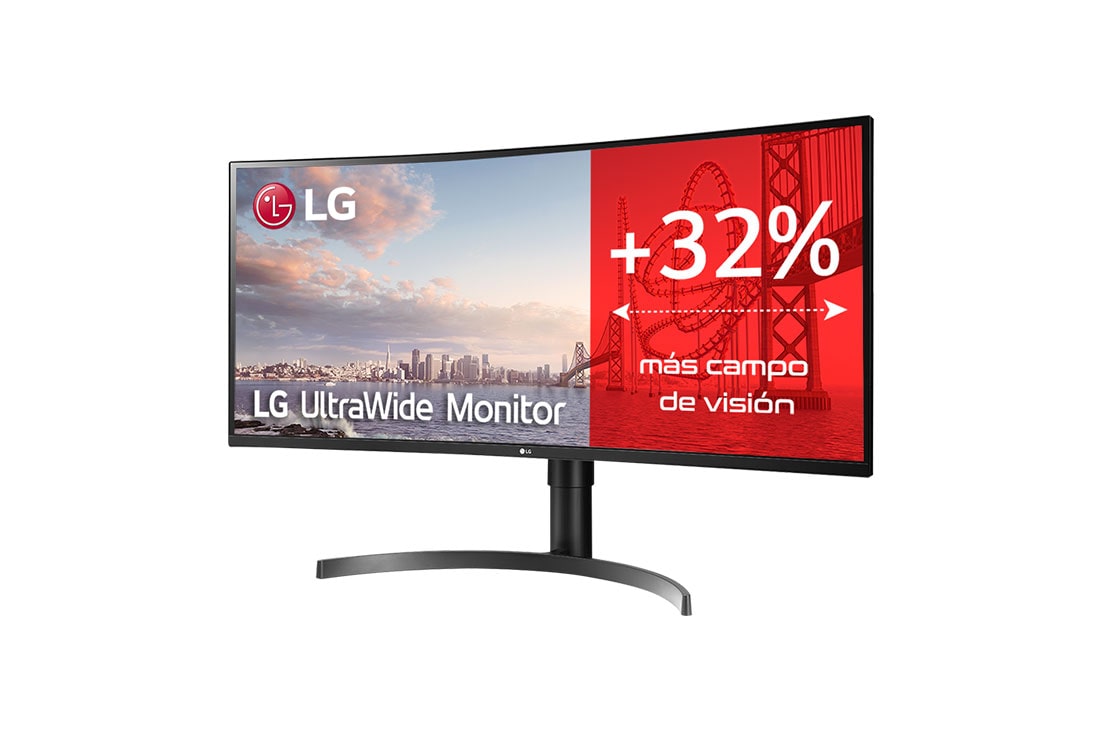 LG 35WN75C-B - Monitor Ultrapanorámico 21:9 LG UltraWide (Panel VA: 3440x1440, 300cd/m², 2500:1, sRGB>99%, curvo); diag. 88,9cm; entr.: HDMIx2, DPx1, USB-Cx1, USB-Ax2; HDR10; altavoces 2x7W; Ajust. en altura e inclinación., Vista lateral de +15 grados, 35WN75C-B, thumbnail 2