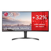 LG 35WN75C-B - Monitor Ultrapanorámico 21:9 LG UltraWide (Panel VA: 3440x1440, 300cd/m², 2500:1, sRGB>99%, curvo); diag. 88,9cm; entr.: HDMIx2, DPx1, USB-Cx1, USB-Ax2; HDR10; altavoces 2x7W; Ajust. en altura e inclinación., Vista frontal, 35WN75C-B, thumbnail 1