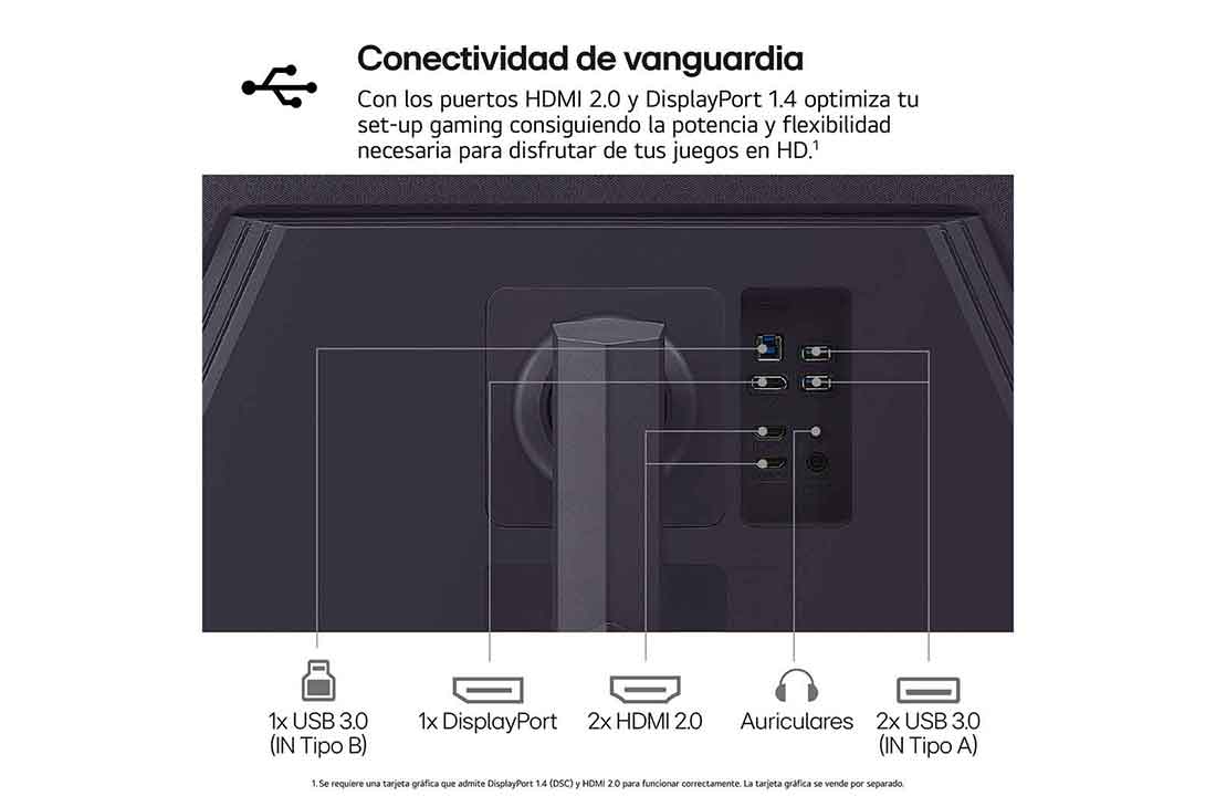 LG Monitor Gamer UltraGear 32'' │ QHD 180Hz │ 1 MS, close-up view of ports, 32GS85Q-B, thumbnail 8