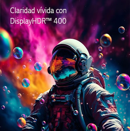 Colorful sci-fi astronaut scene showcasing vivid clarity with DisplayHDR 400 on the LG UltraWide monitor.	