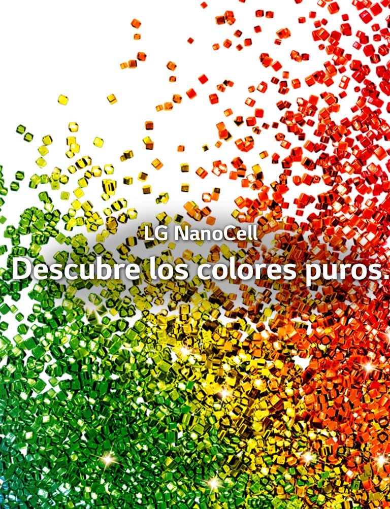 Una pantalla llena de partículas de colores vibrantes que salpican un fondo blanco.