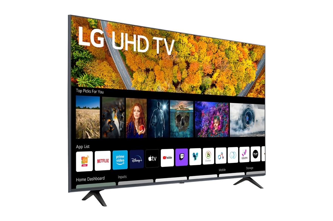 LG UHD AI ThinQ 4K 50'', vista de primer plano en perspectiva de la base del televisor LG UHD, 50UP7750PSB, thumbnail 6