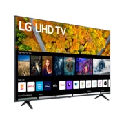 LG UHD AI ThinQ 4K 50'', vista de primer plano en perspectiva de la base del televisor LG UHD, 50UP7750PSB, thumbnail 6
