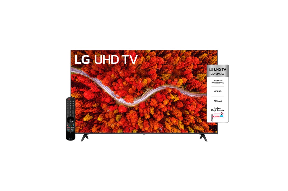 LG UHD ThinQ AI 75'', Vista lateral con imagen de relleno de 30 grados, 75UP7750PSB, thumbnail 3