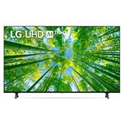 LG UHD 4K ThinQ AI 65'', Vista frontal del televisor LG Full HD con una imagen de relleno y el logotipo del producto, 65UQ8050PSB, thumbnail 1