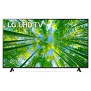 LG UHD 4K ThinQ AI 60'', Vista frontal del televisor LG Full HD con una imagen de relleno y el logotipo del producto, 60UQ8050PSB, thumbnail 1