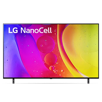 Vista frontal del televisor LG NanoCell con una imagen de relleno y el logotipo del producto1