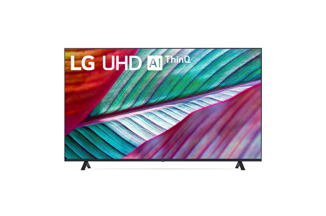 LG TV LG UHD AI 43'' │ 4K │ Procesador Alpha 5 6ta Gen con Inteligencia Artificial, Vista frontal da TV LG UHD com imagem de preenchimento e logotipo do produto sobre si, 43UR8750PSA