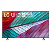 LG TV LG UHD AI 43'' │ 4K │ Procesador Alpha 5 6ta Gen con Inteligencia Artificial, Vista frontal da TV LG UHD com imagem de preenchimento e logotipo do produto sobre si, 43UR8750PSA, thumbnail 1