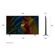 LG TV LG NanoCell AI 65'' │ UHD 4K │ Procesador Alpha 7 4K Gen8, Vista de frente y lateral de la Smart TV LG Nanocell NANO80 AI 4K en la que se ven sus dimensiones de longitud, ancho, altura y profundidad., 65NANO80ASA, thumbnail 4