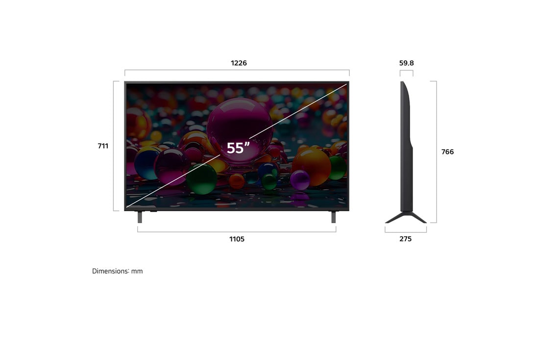LG TV LG AI 55'' │ UHD 4K │ Procesador Alpha 7 4K AI Gen8, Dimension image, 55UA8050PSA, thumbnail 4