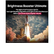 LG TV LG OLED AI 77'' | Procesador Alpha 11 AI Gen 2, alpha 11 AI Processor Gen2 is against a dark background. It glows with purple and blue light from within illuminating the microchip circuits around it. The title talks about how the processor that is , OLED77G5PSA, thumbnail 6