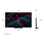 LG TV LG OLED AI 77'' | Procesador Alpha 9 AI Gen8, Vista de frente y lateral de la Smart TV LG OLED evo AI C5 4K en la que se ven sus dimensiones de longitud, ancho, altura y profundidad., OLED77C5PSA, thumbnail 4
