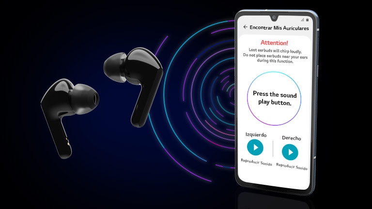 Imagen de la App móvil TONE Free en un móvil junto a los auriculares true wireless sobre fondo abstracto