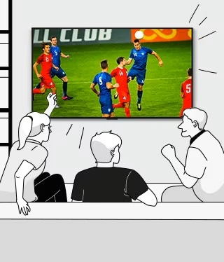 Illustration mehrerer Personen, die gemeinsam im Wohnzimmer Fußball schauen