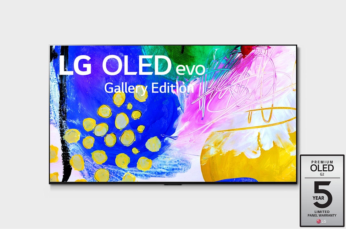 LG 83“ LG OLED TV | OLED83G29LA, Frontansicht mit LG OLED evo Gallery Edition auf dem Bildschirm, OLED83G29LA