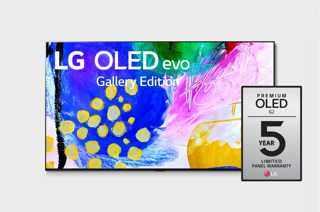 LG 97“ LG OLED TV | OLED97G29LA, Frontansicht mit LG OLED evo Gallery Edition auf dem Bildschirm, OLED97G29LA