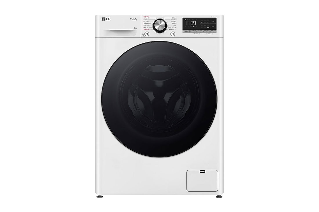 LG Waschmaschine mit 9 kg Kapazität | Slim Fit | EEK A | 1200 U./Min. | Weiß mit schwarzem Bullaugenring | F2V7SLIM9, Front view, F2V7SLIM9