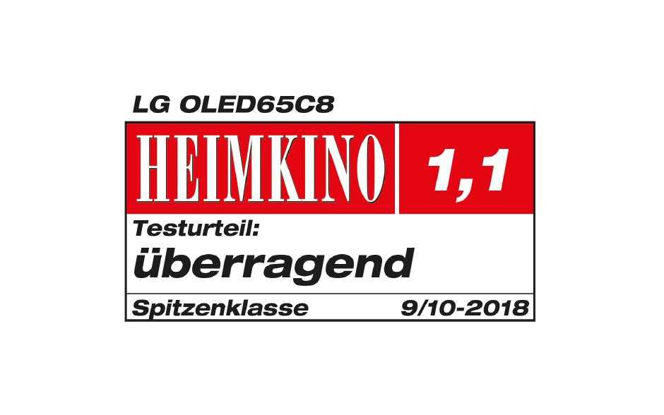 Heimkino Auszeichnung des LG OLED 65 C8 mit dem Testurteil überragend und einem Durchschnitt von 1,1