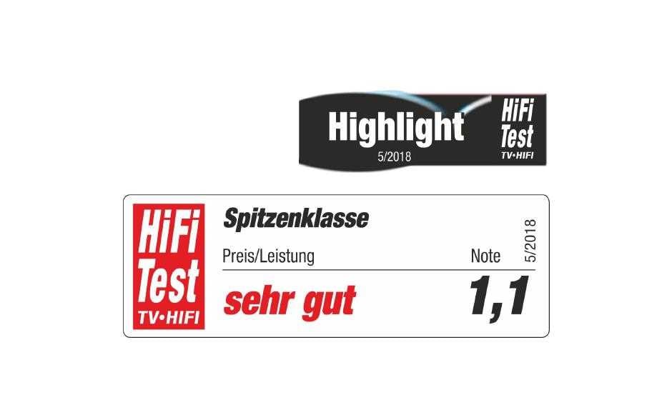 HiFi Test Auszeichnung des LG 65 C8 OLED TVs für die Preis Leistung sehr gut mit einem Durchschnitt von 1,1