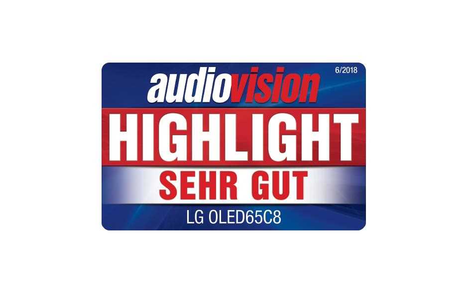 Audiovision Auszeichnung des LG OLED 65 C8 TVs als Highlight und mit der Note Sehr Gut