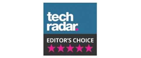 TechRadar Bewertung des LG OLED TV E8 mit dem TechRadar Editor's Choice Award darüber auf weißem Hintergrund