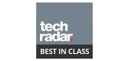 TechRadar Bewertung von LG OLED TV C8 mit TechRadar Best in Class Auszeichnung oben, auf weißem Hintergrund