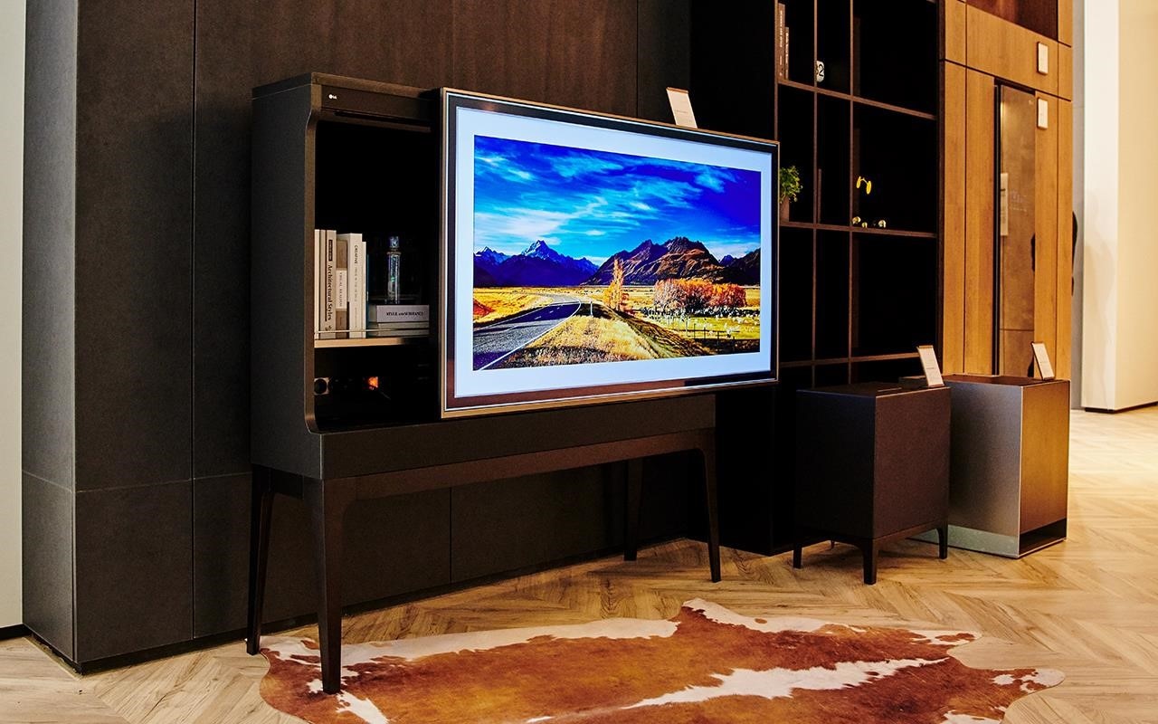The LG Objet TV was on show within LG's ThinQ Home at IFA 2019 - the screen can be slid to reveal a handy cupboard for all your favourite items | More at LG MAGAZINE