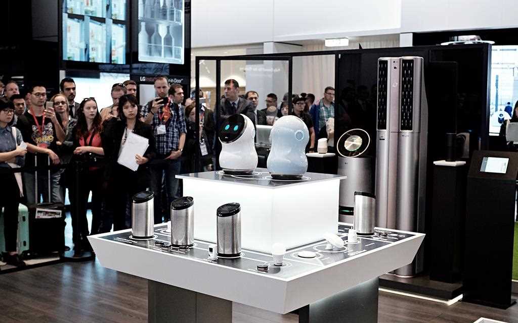 A photo of lg IoT zone displaying hub robot devices at berlin ifa 2017. 