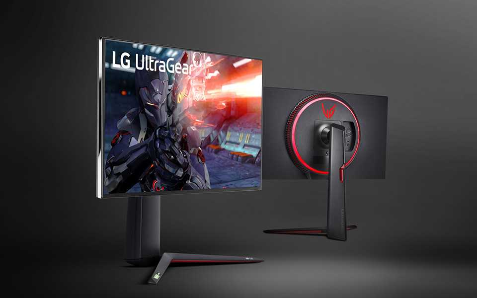 The front and back panels of an LG UltraGear gaming monitor.