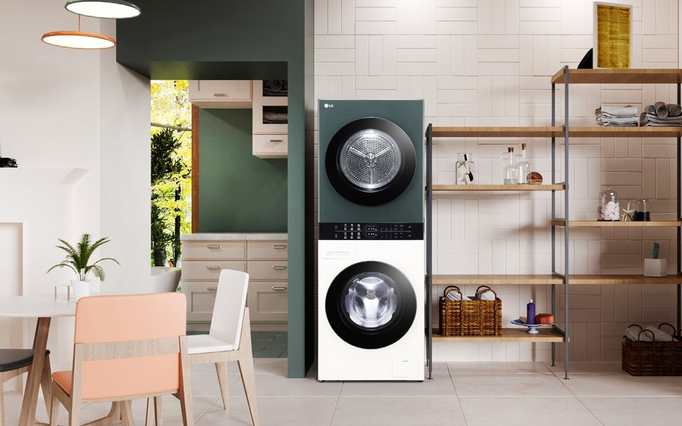 LG-Verbraucher-Wohnraum mit Waschmaschine / Trockner, Innenarchitektur-Inszenierungsraum