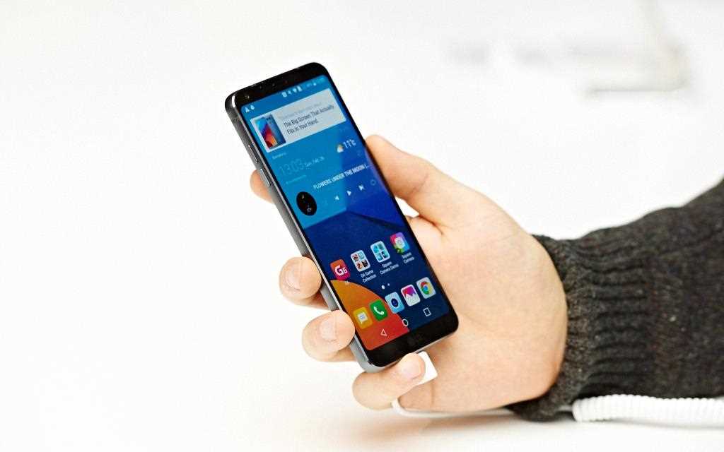 An image of a person holding a new lg g6 smartphone