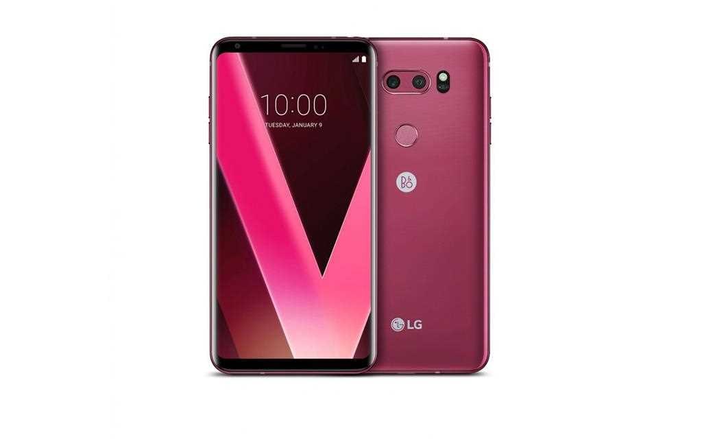A front view of lg's new v30 color - raspberry rose announced at ces 2018
