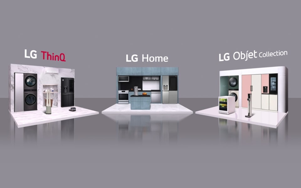 Illustrations of the entrances into LG ThinQ, LG Home and LG Objet virtual showrooms