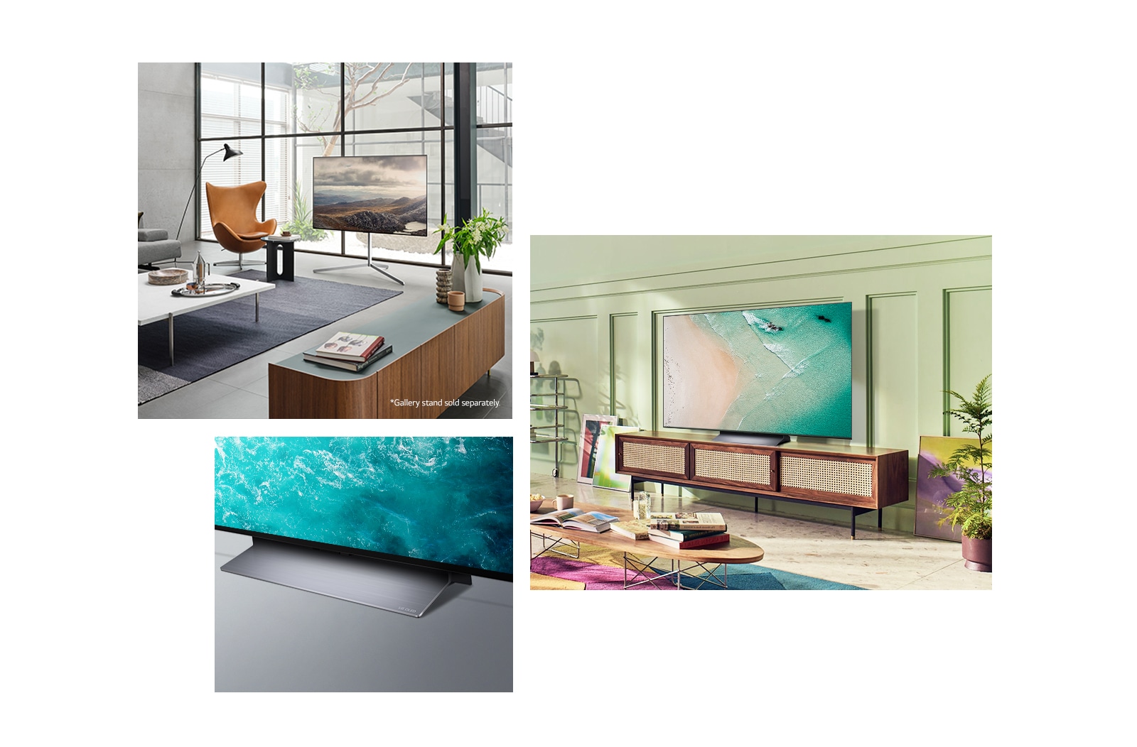 바닥 스탠드가있는 LG OLED C2는 민트 색의 방 모퉁이에 있습니다. 갤러리 스탠드가있는 LG OLED C2는 현대 방의 큰 창문 앞에 있습니다. LG OLED C2는 화려한 예술과 가구가있는 라임 그린 룸의 빈티지 TV 캐비닛에 있습니다. LG OLED C2의 근접 각도보기