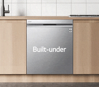 Freestanding dishwasher under shop bench