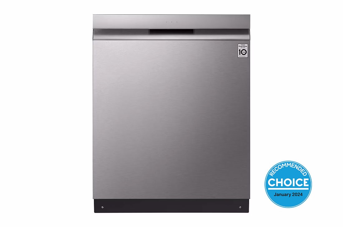 LG 15 Place QuadWash® Dishwasher with Auto Open Dry in Platinum Steel Finish with TrueSteam™ - Built-Under, front view , XD3A25UPS
