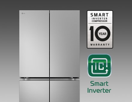 Stainless refrigerator with warranty icons