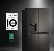 Refrigerator with compressor and warranty icon