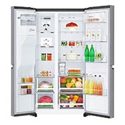LG 625L Side by Side Fridge with Water & Ice Dispenser, Front view open food, GS-L668PNL, thumbnail 3