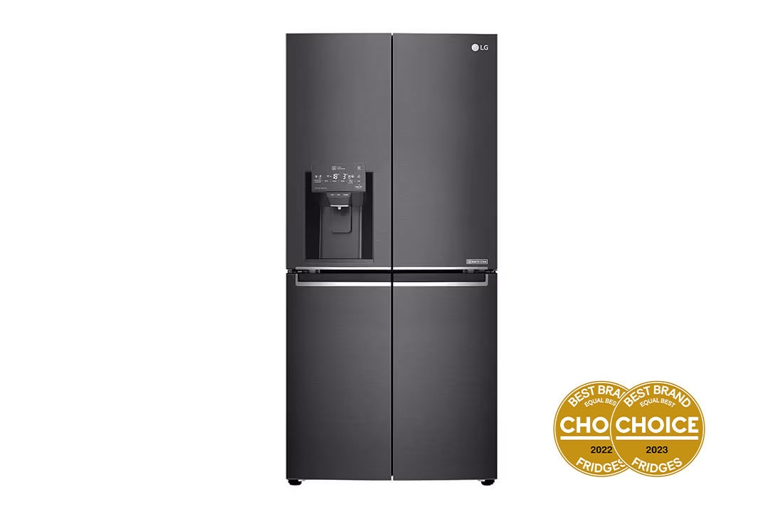 LG 506L Matte Black French Door Fridge with Water & Ice Dispenser, front view  , GF-L570MBL