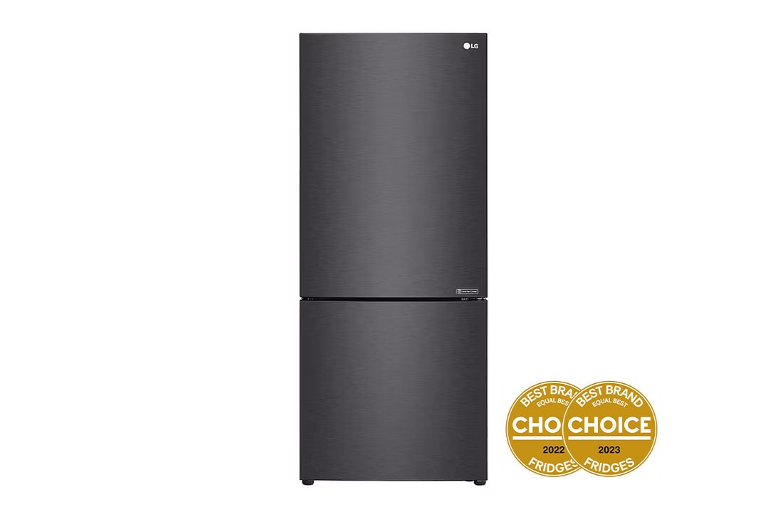 LG 420L Bottom Mount Fridge with Door Cooling in Matte Black Finish, Front view, GB-455MBL