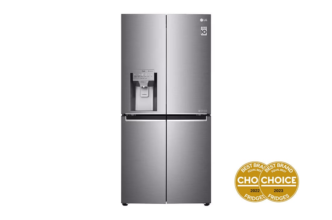 LG 506L French Door Fridge with Non-Plumbed Ice & Water Dispenser in Stainless Finish, Front view, GF-L570PNL