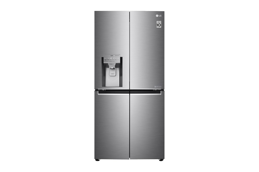 LG 570L Slim French Door Fridge with Non-Plumbed Ice & Water Dispenser in Stainless Finish, Front view, GF-L570PNL