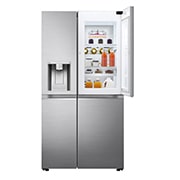 LG 635L Side by Side Fridge in Stainless Finish, front did open food view, GS-D635PLC, thumbnail 1
