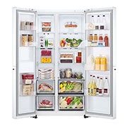 LG 655L Side by Side Fridge in White Finish, front open food view drawer view, GS-B655WL, thumbnail 4